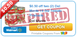 $0.50 off two (2) Del Monte 14.5oz Tomato Products