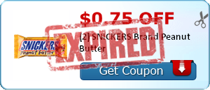 $0.75 off (2) SNICKERS Brand Peanut Butter