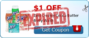 $1.00 off Zest Creamy Cocoa Butter Body Wash