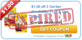 $1.00 off 2 Gerber Graduates Fruit & Oat Bars