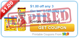 $1.00 off any 3 Gerber Graduates Lil' Crunchies