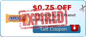 $0.75 off 2 SNICKERS Brand Peanut Butter Squared