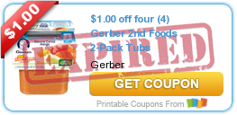 $1.00 off four (4) Gerber 2nd Foods 2-Pack Tubs