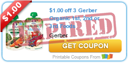 $1.00 off 3 Gerber Organic 1st, 2nd or 3rd Foods