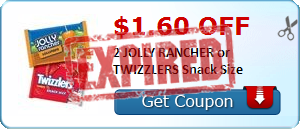 $1.60 off 2 JOLLY RANCHER or TWIZZLERS Snack Size