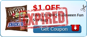 $1.00 off TWO (2) MARS Halloween Fun Size Bags