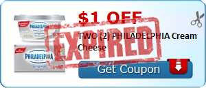 $1.00 off TWO (2) PHILADELPHIA Cream Cheese