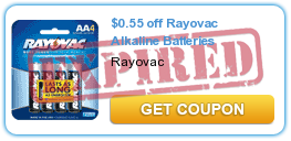 $0.55 off Rayovac Alkaline Batteries