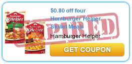 $0.80 off four Hamburger Helper Skillet Meals