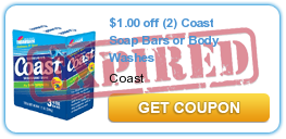 $1.00 off (2) Coast Soap Bars or Body Washes