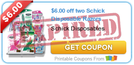 $6.00 off two Schick Disposable Razors