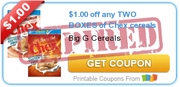 $1.00 off any TWO BOXES of Chex cereals