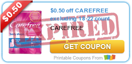 $0.50 off CAREFREE excluding 18-22 count