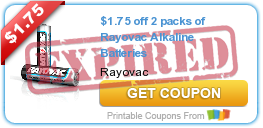 $1.75 off 2 packs of Rayovac Alkaline Batteries