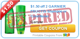 $1.50 off 2 GARNIER FRUCTIS Shampoo or Conditioner