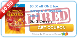 $0.50 off ONE box Honey Nut Cheerios cereal
