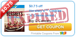 $0.75 off Hershey's™ Cookies 'n' Creme cereal