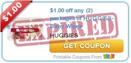 $1.00 off any (2) packages of HUGGIES­ Baby Wipes