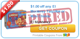 $1.00 off any El Monterey Taquitos or Mini Chimis