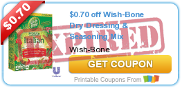 $0.70 off Wish-Bone Dry Dressing & Seasoning Mix
