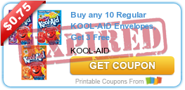 Buy any 10 Regular KOOL-AID Envelopes, Get 3 Free
