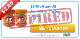 $2.00 off any Jif Almond or Cashew Butter