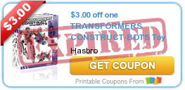 $3.00 off one TRANSFORMERS CONSTRUCT-BOTS Toy