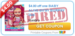 $4.00 off one BABY ALIVE BITSY BURPSY Doll