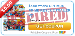 $5.00 off one OPTIMUS PRIME RESCUE TRAILER toy