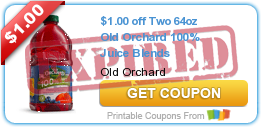 $1.00 off Two 64oz Old Orchard 100% Juice Blends