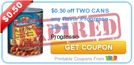 $0.50 off TWO CANS any flavor Progresso Soups