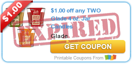 $1.00 off any TWO Glade 4 oz. Jar Candles