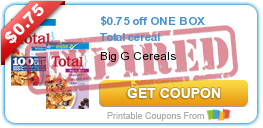 $0.75 off ONE BOX Total cereal