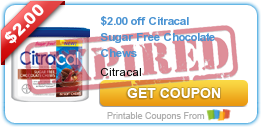 $2.00 off Citracal Sugar Free Chocolate Chews