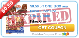 $0.50 off ONE BOX any flavor Fiber One Chewy Bars