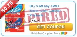 $0.75 off any TWO Shout Color Catcher Products