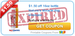 $1.50 off 16oz bottle Nature's Miracle dog shampoo