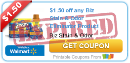 $1.50 off any Biz Stain & Odor Eliminator Product