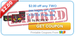 $2.00 off any TWO packages of U by KOTEX Products