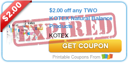 $2.00 off any TWO KOTEX Natural Balance Products