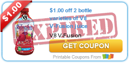 $1.00 off 2 bottle varieties of V8 V-Fusion juice