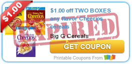 $1.00 off TWO BOXES any flavor Cheerios cereals