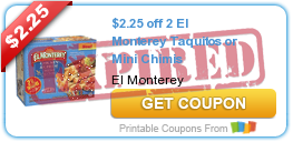 $2.25 off 2 El Monterey Taquitos or Mini Chimis