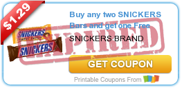 Buy any two SNICKERS Bars and get one Free coupon