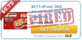 $0.75 off any ONE Jimmy Dean Snack Size Sandwich