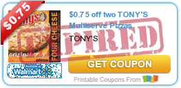 $0.75 off two TONY'S Multiserve Pizzas