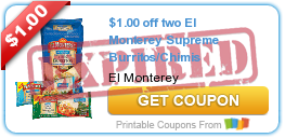 $1.00 off two El Monterey Supreme Burritos/Chimis