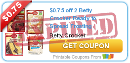$0.75 off 2 Betty Crocker Ready to Spread Frosting