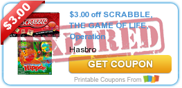$3.00 off SCRABBLE, THE GAME OF LIFE, Operation