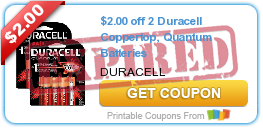 $2.00 off 2 Duracell Coppertop, Quantum Batteries